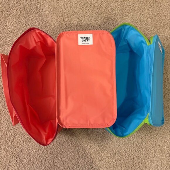 Trader Joe's Mini Insulated Tote Set of 2 Lunch Bags New Season Peach And Blue - Picture 2 of 9